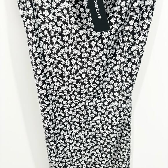 Bebe Floral Daisy Printed Satin Cowl Neck‎ Midi Dress Black White Medium Dainty - Picture 6 of 13